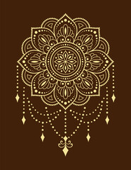 Circular pattern in form of mandala with flower for Henna, Mehndi, tattoo, decoration. Decorative ornament in ethnic oriental style. Outline doodle hand draw vector illustration.