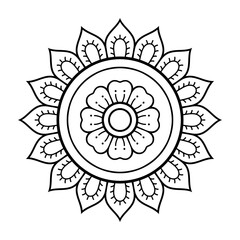Circular pattern in form of mandala with flower for Henna, Mehndi, tattoo, decoration. Decorative ornament in ethnic oriental style. Outline doodle hand draw vector illustration.