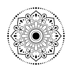 Circular pattern in form of mandala with flower for Henna, Mehndi, tattoo, decoration. Decorative ornament in ethnic oriental style. Outline doodle hand draw vector illustration.