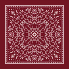 Circular pattern in form of mandala with flower for Henna, Mehndi, decoration. Red decorative ornament in ethnic oriental style for a bandana. Outline doodle hand draw vector illustration.