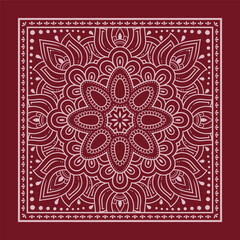 Circular pattern in form of mandala with flower for Henna, Mehndi, decoration. Red decorative ornament in ethnic oriental style for a bandana. Outline doodle hand draw vector illustration.