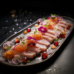 Gourmet Sashimi Presentation: Dry Aged Seabream with Tangy Yuzu Kosho Vinaigrette