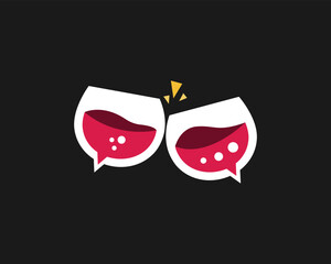 Cheers wine glass, clinking wine glass, wine glass party concept flat design logo
