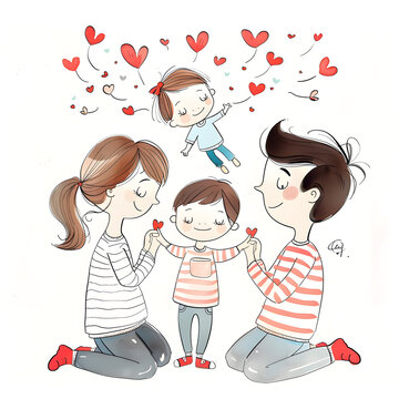 family cartoon, happy and love concept