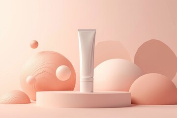 Horizontal image white blank tube of face cream flying on pink background. Natural cosmetics for skin care concept. Image for your design or mockup