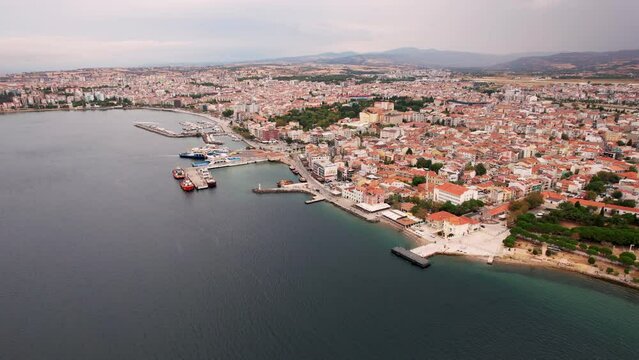 Aerial view of Canakkale, a small town along the coast on Dardanelles Strait, Canakkale, Turkey
