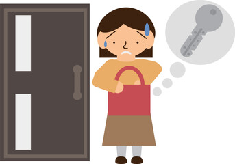玄関前で鍵の紛失に気付いた人のイメージ素材