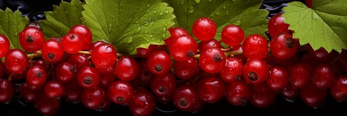 Fresh wet red currant berries background, backdrop, banner, texture. Red currant closeup shot with water drops