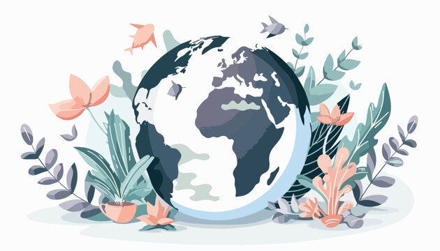 A vector illustration of three earths with different biomes