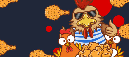 Original hand drawn cartoon delicious fried chicken illustration poster material
