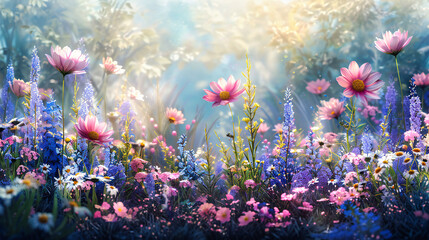 Fototapeta na wymiar A Meadows Dream, The Art of Natures Canvas, Where Flowers Whisper the Language of Color