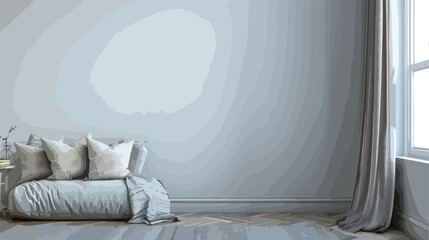 Gray blank wall empty interior with pillows carpet cur - obrazy, fototapety, plakaty