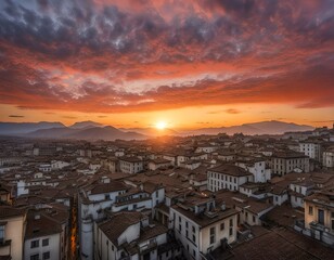 Fototapeta premium sunset over a city in Sicily, aerial photo of an italian panorama 