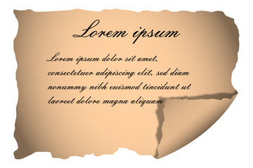 Ancient paper. A sheet of old paper. Papyrus from copy space. Vintage background with empty space for text. Manuscript paper retro for banner