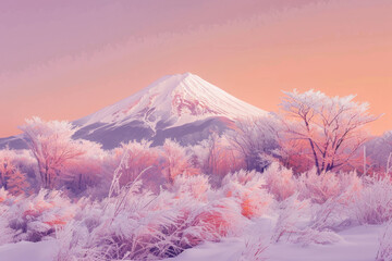 Mt. Fuji in Japan in the snow. High quality photography in abstract and fantastic shades of light...