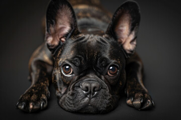 Fototapeta premium Portrait of a young French Bulldog under studio lighting.