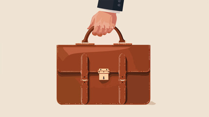 Man hand holding object: leather briefcase. High resolution.