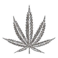 Hemp Leaf Isolated on White Background With Stipple Effect. Vector Illustration