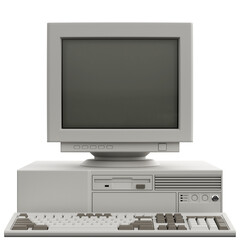 Isolated Retro Personal Computer With CRT Monitor and Horizontal Case. 3D Illustration