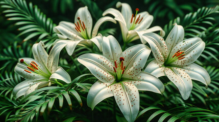 A Dance of Lilies, The Grace of Summer Blossoms, Painting the Air with Fragrant Beauty - obrazy, fototapety, plakaty