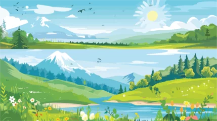 Schilderijen op glas Vector banners with summer and spring landscapes. © Nobel