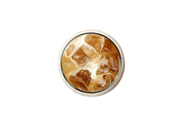 PNG, Glass with iced coffee, isolated on white background, top view