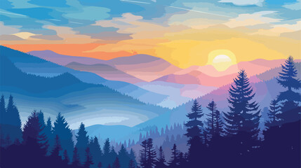 Naklejka na ściany i meble Vector illustration of a beautiful mountain landscape.