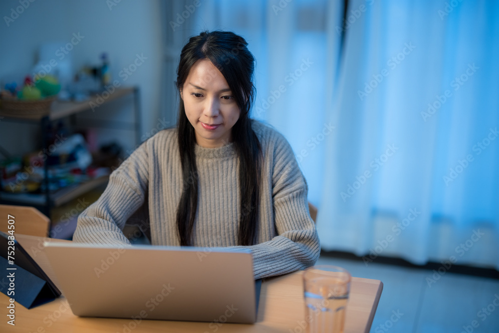 Poster Woman work on laptop computer at home