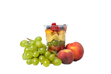 PNG, plastic glass with fruit salad, isolated on white background.