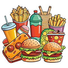 Fast food. Vector illustration of a set of fast food items.
