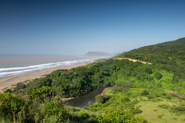 Port St Johns, umzimvubu river mouth, Wild Coast, known also as the Transkei, open beaches, steamy jungle or coastal forests. The rugged and unspoiled Coastline South Africa