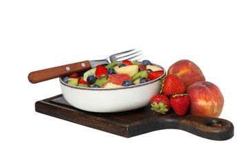 PNG plate on wooden board isolated on white background.