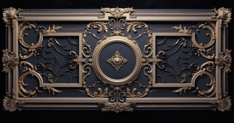 baroque style gold framing artistry on black background - obrazy, fototapety, plakaty