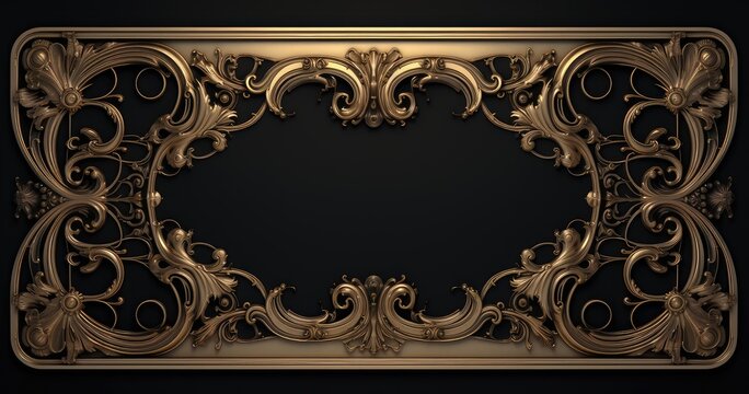 golden baroque frame on dark background