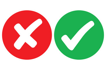 right and wrong icon with green and red, correct and incorrect symbol to guarantee the idea, agreement sign to confirm the right answer