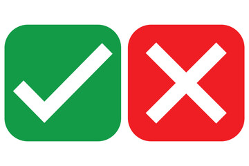 right and wrong icon with green and red, correct and incorrect symbol to guarantee the idea, agreement sign to confirm the right answer
