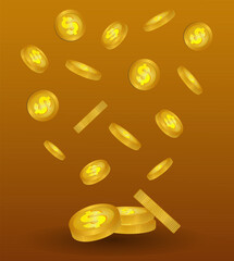 Vector Illustration of flying golden coins. Golden coins. Gold money.