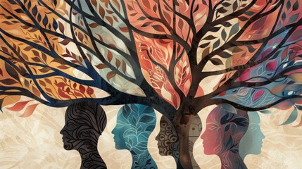 Artistic Tree of Life with Human Profiles