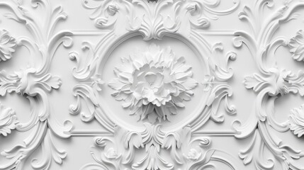 White ornamental plasterwork detail on a wall.
