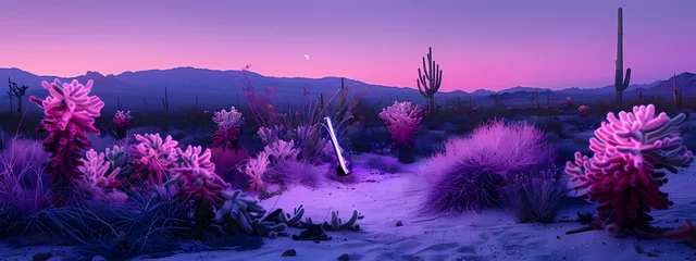 Foto op Canvas Neon Mirage: Desert Night Illuminated © Manuel