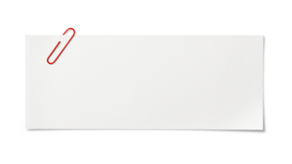 赤いペーパクリップで留められた白い紙片