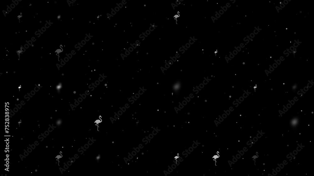 Poster template animation of evenly spaced flamingos symbols of different sizes and opacity. animation of t