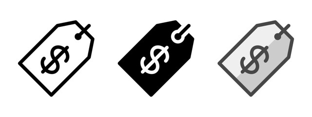 Multipurpose price tag vector icon in outline, glyph, filled outline style. Three icon style variants in one pack.