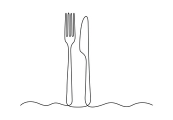 Fork and knife continuous one line drawing vector illustration. Pro vector