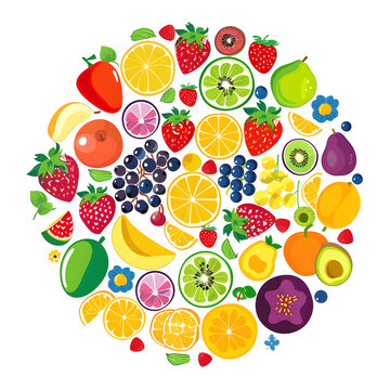 Circle with lots of fruits items