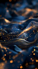 Luxurious dark blue canvas with radiant golden lines graceful light curves