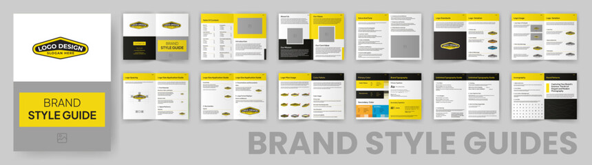 Brand Guidelines Template. Yellow Accent Brand Manual Book - obrazy, fototapety, plakaty