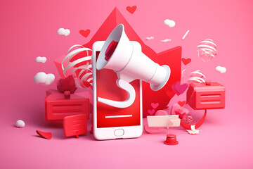 3d social media megaphone speaker or loudspeaker bullhorn for announce promotion.