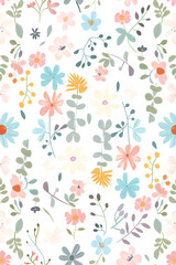 Pattern with watercolor flowers. Hand-drawn illustration.