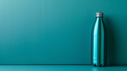A vibrant blue bottle rests elegantly on a matching blue floor